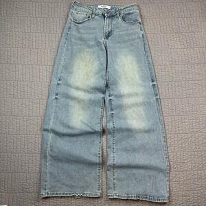 Refrain Los Angeles Jean Women 7/28 (28x32) Blue Fade Dirt Wash Wide Leg Stretch